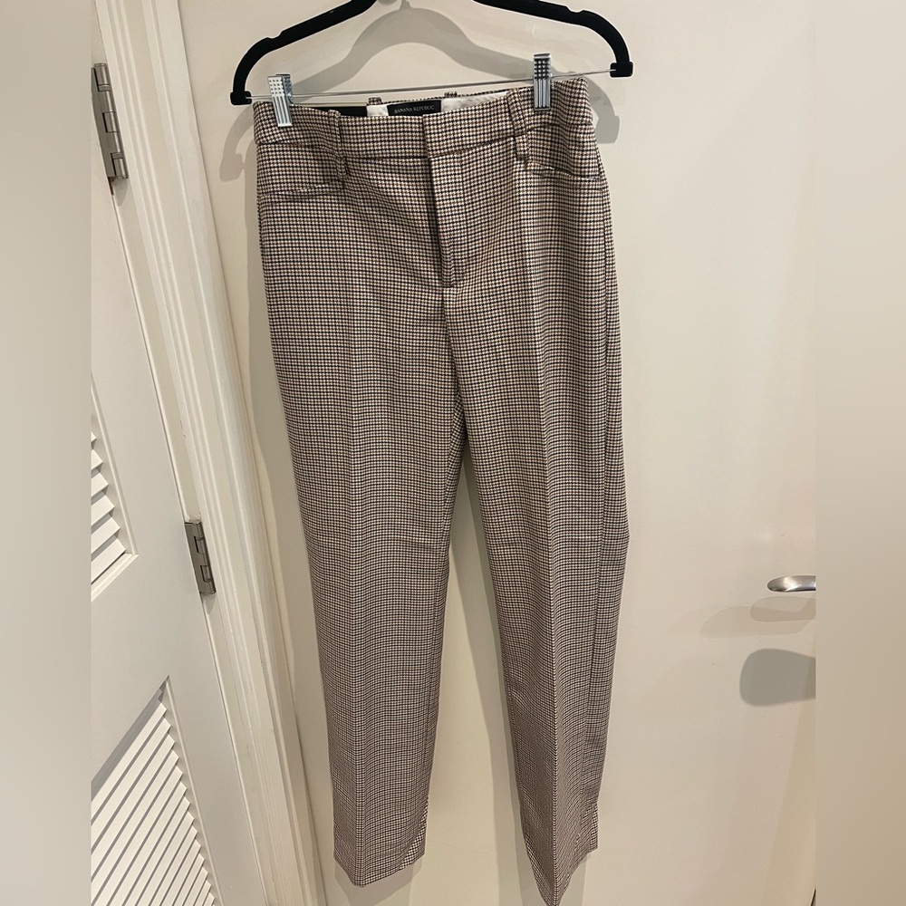 Banana Republic Women's Houndstooth Pants - Brown and Cream HIGH-RISE STRAIGHT